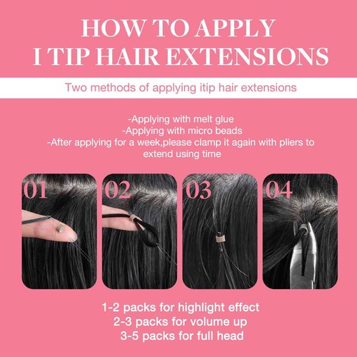 GOO GOO I Tip Hair Extensions Real Human Hair, 24inch 50g 50S, Cold Fusion I Tip Hair Extensions, Invisible Remy Hair, 1 Jet black