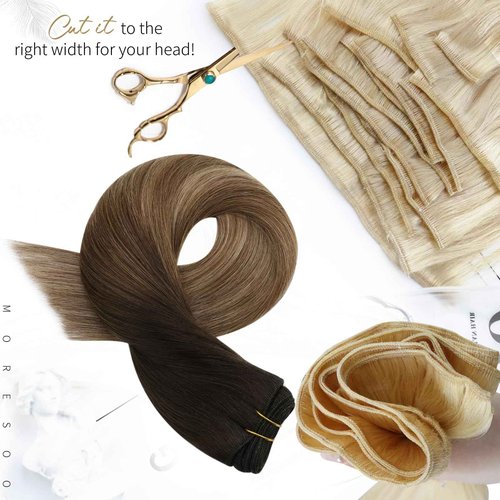 Moresoo Bundle Clip in Hair Extensions with Weft Hair Extensionso Human Hair Balayage #4/10/16