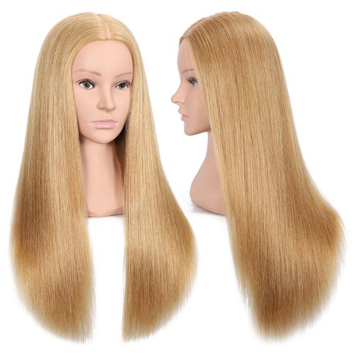 TKIMHEQ 27" Female Mannequin Head with Shoulder 90% Human Hair and 10% Synthetic Hair Practice Hair Braiding Training Head Hair Styling Cosmetology Manikin Head Doll Head for Hairdresser (27# Color)