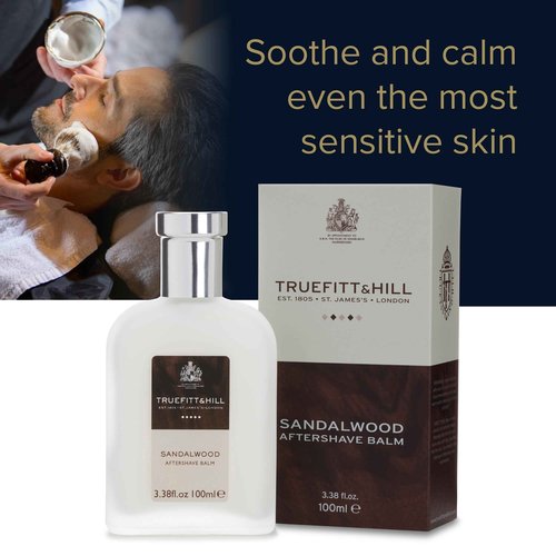 Truefitt & Hill Luxury Aftershave Balm - Sandalwood - Premium Soothing Moisturizer with Aloe Vera Extract - Ideal for Sensitive Skin, Razor Burn Relief, and a Silky Smooth Finish - 3.38 oz.
