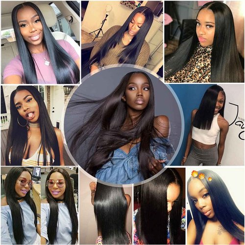 LXYANOO 12A Straight Bundles with Frontal Human Hair 20 22 24+18 Inch Brazilian Human Hair Bundles with Frontal 100% Unprocessed Virgin Weave Hair with 13x4 HD Lace Closure