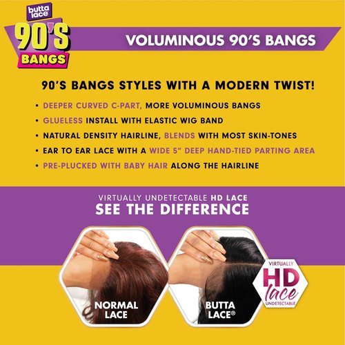 Sensationnel Butta Lace 90Sbangs Wigs - Unit 906 Glueless Wide Deep Part Synthetic Preplucked Hairline (BALAYAGECHOCOLATE)