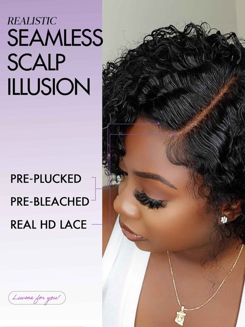 LUVME HAIR Short Curly Wig Human Hair 8 Inch Glueless Wigs Human Hair Pre Cut Lace Closure Undetectable HD Lace Wig