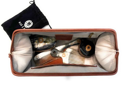 MAN & MANE Premium Leather Toiletry Bag for Men & Women – Classic Dopp Kit Travel Shaving Bag (Cognac Brown)