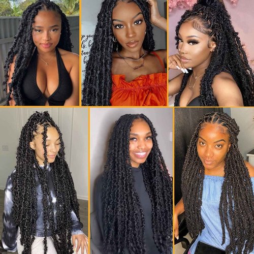 Leeven 40 Inch Long Butterfly Locs Crochet Hair for Black Women 6 Packs Pre-twisted Crochet Butterfly Braids Locs Natural Black Distressed Faux Locs Crochet Hair 1B#