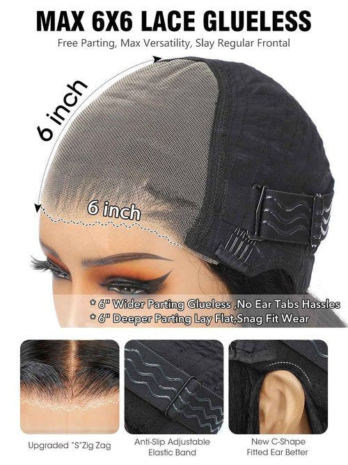 eool Layered Wig Face-Framing Glueless Wigs Human Hair Pre Plucked Pre Cut 200 Density 6X6 Straight HD Lace Front Ready To Wear Wigs Glueless Human Hair For Black Women Beginner Friendly 16 Inch