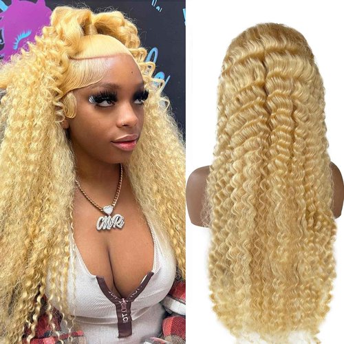 Licoville Blonde Lace Front Wig Human Hair Pre Plucked Curly Blonde Wig HD Transparent Deep Wave 613 13x6 Lace Front Wigs Human Hair 180% Density 28 Inch 613 Frontal Wigs for Black Women