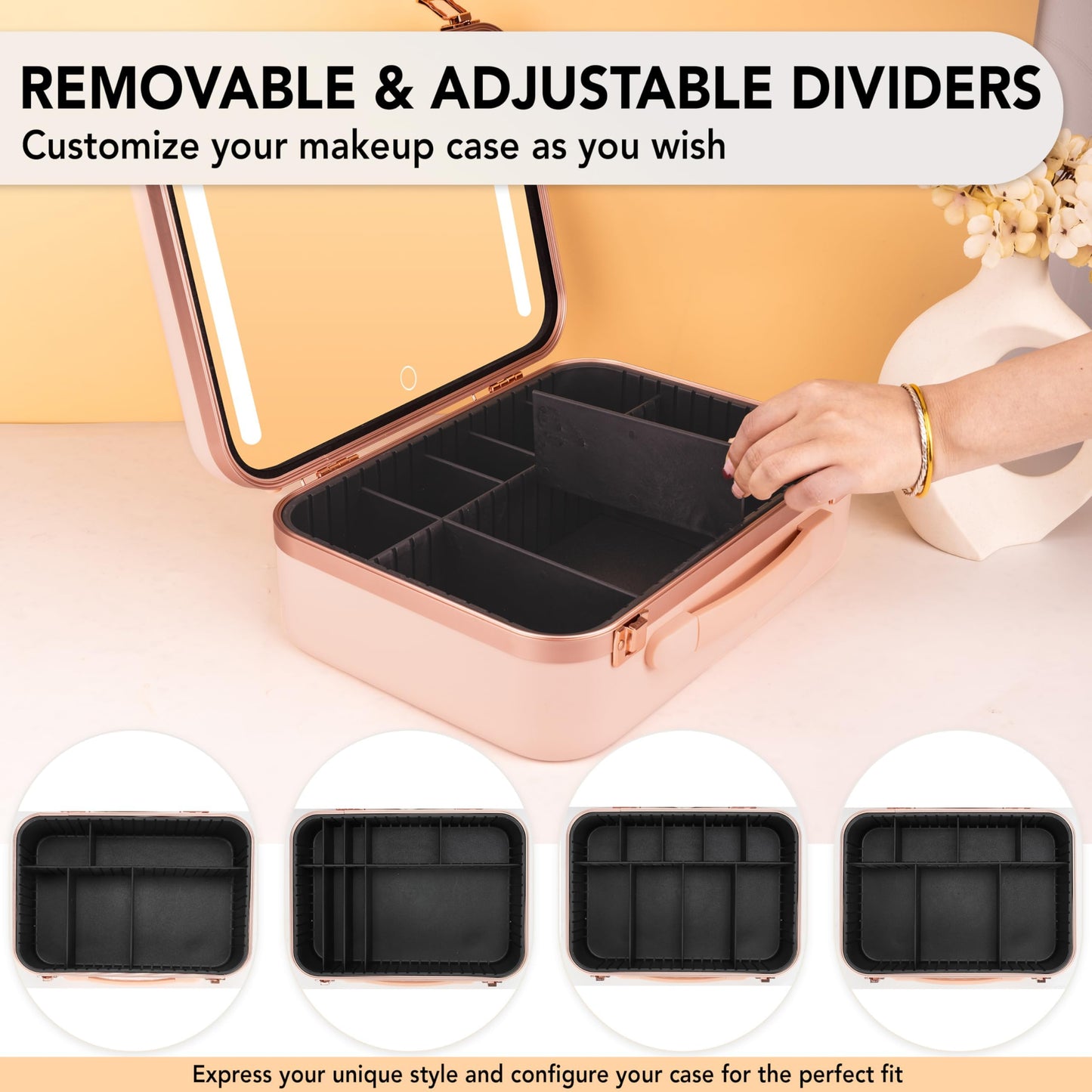 Lighted Makeup Case with Mirror - Large Size 13.4" x 10.2" - Travel Makeup Case With Mirror - Rechargeable LED Travel Vanity Case with Adjustable Brightness - Train Case Makeup Bag - Pink