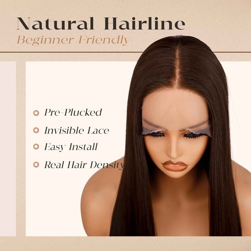 Chocolate Brown Lace Front Wig 30 Inch Glueless Lace Front Wigs Pre-Plucked Straight Hair HD Synthetic Wig (Chocolate Brown, 30 Inch)