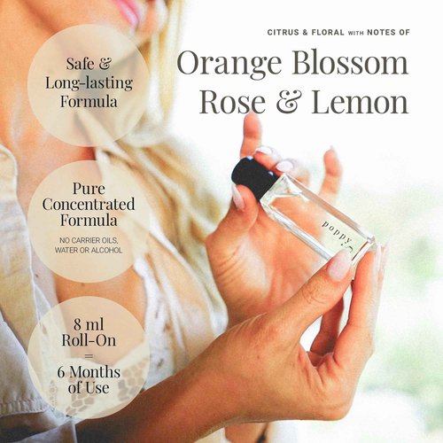 Riddle Oil Poppy Roll On Fragrance Perfume - Orange Blossom, Lemon, Rose, and Ylang Ylang Mini Rollerball for Women - Woman's Fragrances Perfumes and Oils