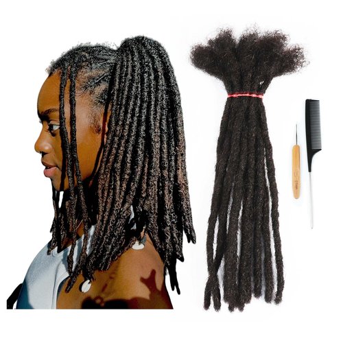 0.6cm Width 12 Inch 40 Strands 100% Real Human Hair Loc Extensions for Men Women Kids Full Handmade Permanent Dreadlock Extension with Comb