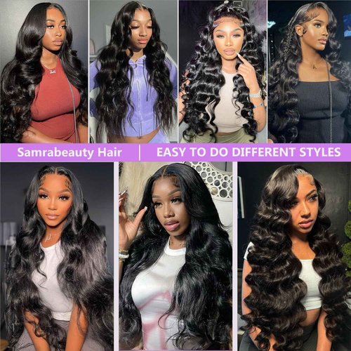 Samrabeauty 30 Inch 13x6 Lace Front Wigs Human Hair 200 Density Body Wave Lace Front Wigs Human Hair HD Lace Wigs for Women Pre Plucked Frontal Natural Black