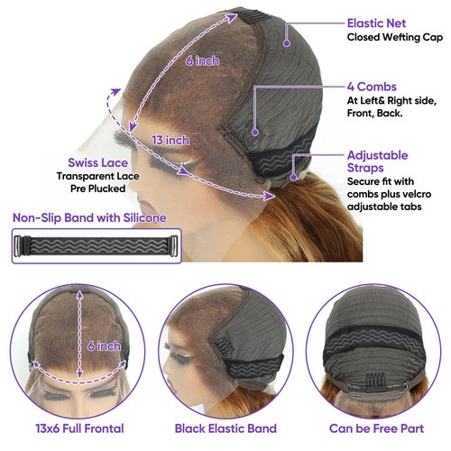 Harmsh Highlight Ombre 13x6 Lace Front Wig Human Hair 210 Density 12 Inch Deep Wave Honey Blonde Glueless HD Transparent Lace Frontal Wigs for Women