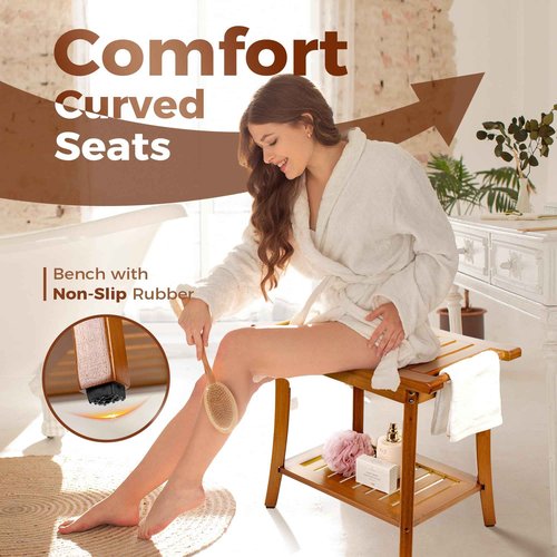 Utoplike Teak Shower Stool for Shaving Legs,Bamboo Shower Bench with Storage