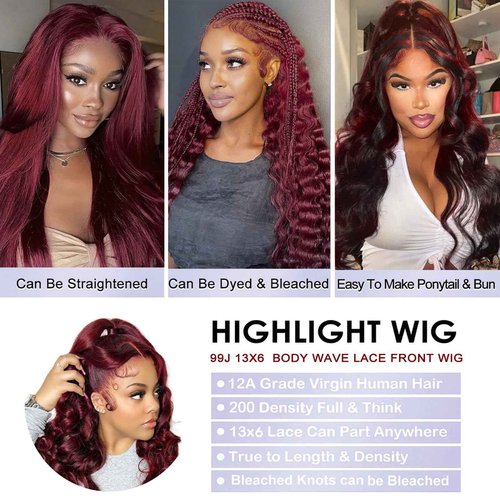 GOFWARD 20 Inch 99j Burgundy 13x6 Body Wave Lace Front Wigs Human Hair 200% Density Glueless HD Transparent Lace Frontal Wigs Human Hair Pre Plucked With Baby Hair Burgundy Wine Red Wigs For Women