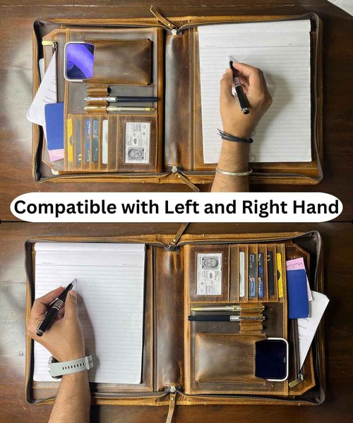 RUSTIC TOWN Leather Portfolio for Men - Full Grain Leather Padfolio Folder - Zipper Folio Documents Organizer - Professional Business Executive Gift for Men Women