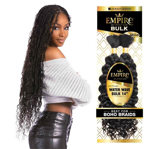 Sensationnel Empire Bulk Braiding – Water Wave Human Hair Braids for Knotless Boho Box or Curly Loosewave Styles 1 pack (14 inch, 4 MEDBROWN)