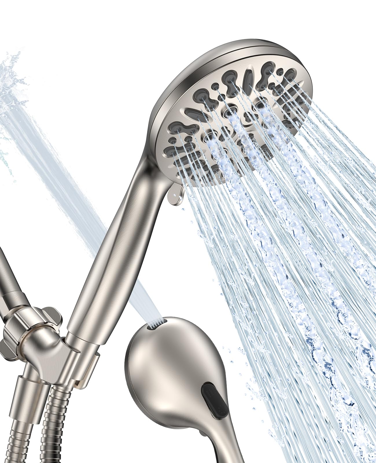 JDO Shower Head with Handheld, High Pressure Handheld Shower Head 9 Settings, Detachable Shower Head Set with Stainless Steel Hose and Shower Bracket (Brushed Nickel)
