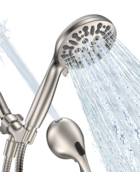 JDO Shower Head with Handheld, High Pressure Handheld Shower Head 9 Settings, Detachable Shower Head Set with Stainless Steel Hose and Shower Bracket (Brushed Nickel)