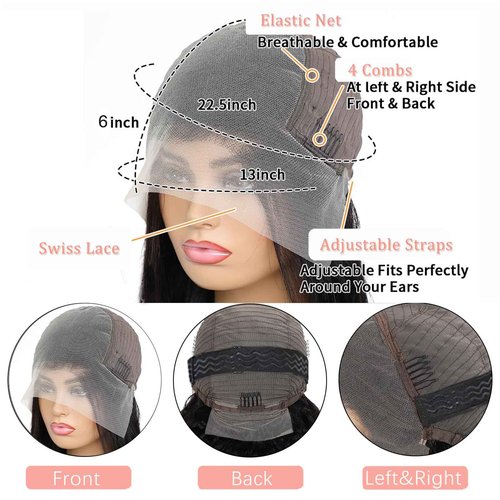 annione 30 Inch 13x6 Lace Front Wigs Human Hair 200% Density Real Human Hair Wig Body Wave HD Lace Frontal Wigs Pre Plucked Transparent Lace Natural Black for Women