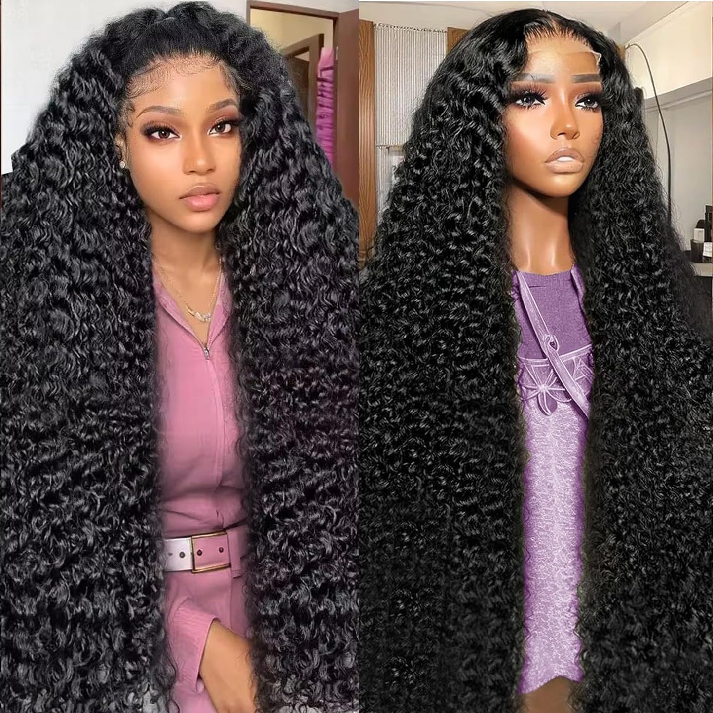28 Inch 13x6 Deep Wave Lace Front Wigs Human Hair HD Transparent Deep Curly Lace Frontal Wigs Human Hair 180 Density Pre Plucked Glueless Wigs for Women Natural Color