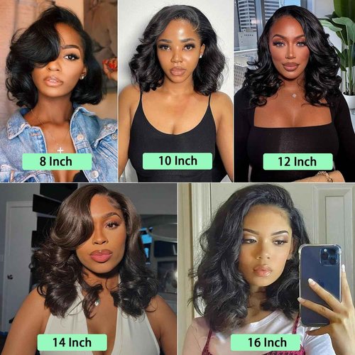 Aolisox 14 Inch Bob Wig Human Hair 13x6 Body Wave Lace Front Wigs Human Hair 200 Density HD Lace Frontal Wigs Short Body Wav Wigs for Women Pre Plucked Natural Black