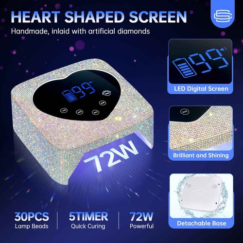 CHRISTINE SHELLY UV Nail Lamp Nail Dust Collector, 72W Rechargeable Sparkly Wireless Nail Dryer, Powerful Vacuum Fan Vent Dust Collector Extractor Dust Suction Machine for Acrylic Nails Polishing, Na