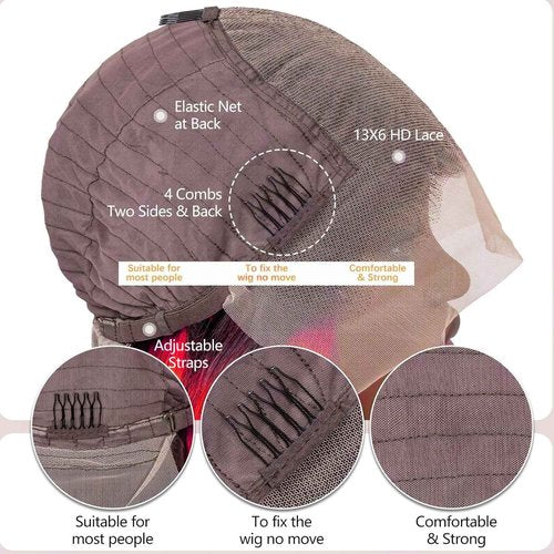 GAIWAC Red Burgundy Colored Wig Human Hair Ombre Skunk Strip 13x6 99J Burgundy Lace Front Wigs Human Hair Ombre 200 Density Body Wave Pre Plucked 13x6 HD Lace Frontal Colored Wigs For Women 22 Inch