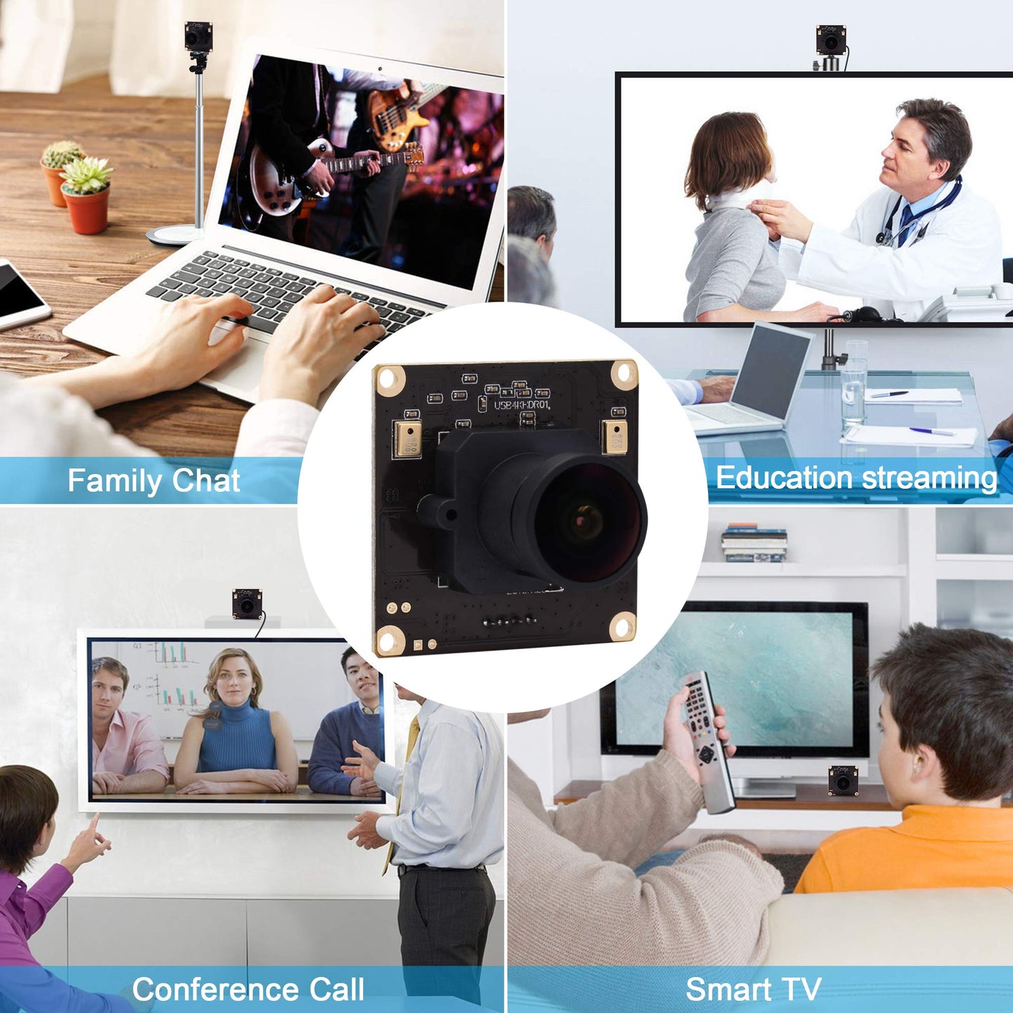 4K USB Camera Module Wide Angle with Microphone 170degree Fisheye Lens Audio Video Webcam Board for Computer Mini UVC USB2.0 PC Camera Industrial USB with Camera IMX317 Lightburn Camera
