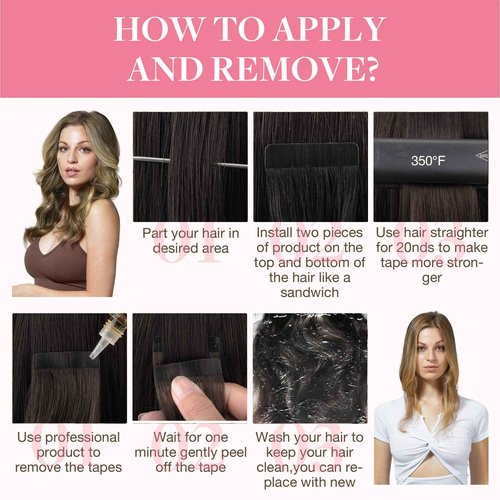 GOO GOO Tape in Hair Extensions Human Hair, 3/8/613 Walnut Brown to Ash Brown and Bleach Blonde, 20inch 50g 20pcs, Skin Weft Seamless Invisible, Silky Straight with Thick Ends, Remy Human Hair