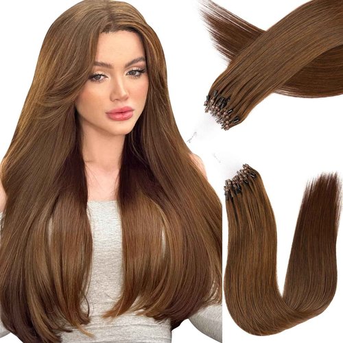 KiiKiiGirl Microlink Hair Extensions Human Hair,20 Inch #4 Chocolate Brown Micro Loop Microbead Micro Link Hair Extensions Human Hair Invisible Straight 30g/30s