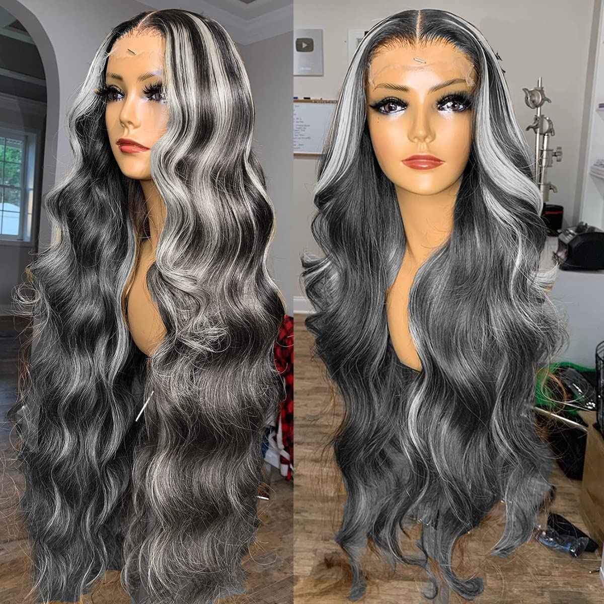 Habiliana Bundles Human Hair 26 28 30 Inch Body Wave P1B/GREY Human Hair Bundles 11A Unprocessed Brazilian Virgin Quick Weave Hair Extensions for Black Women