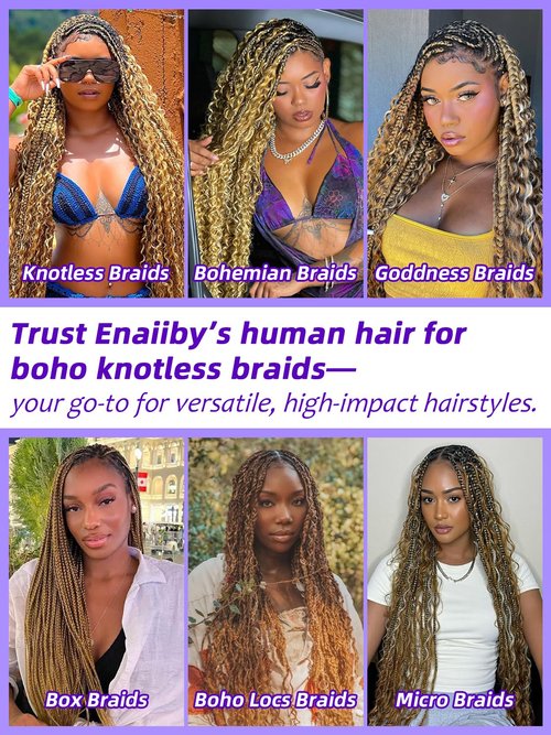 Enaiiby Blonde Deep Wave Bundles Human Hair for Boho Knotless Braids 100g 26 Inch, 27 Blonde Curly Braiding Hair Deep Wave Human Boho Hair Bulk, 12A No Weft 100% Unprocessed Brazilian Virgin Hair