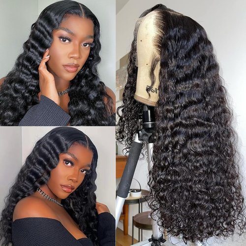 TENACOO Deep Wave Lace Front Wigs Human Hair 13x4 Deep Curly Lace front Wigs Pre Plucked with Baby Hair Curly Wigs for Black Women 180% High Density 18 Inch