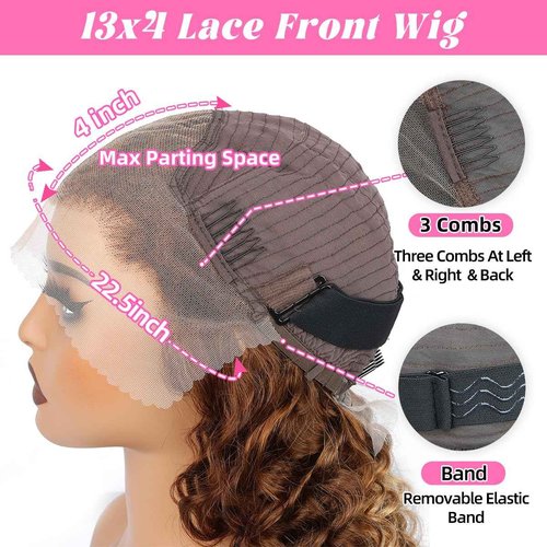 Alidiamond 18 inch Highlight Deep Wave Wig Human Hair, Ombre Lace Front Wig Human Hair, Honey Blonde Highlight Wig Human Hair, Wet and Wavy Lace Front Wigs Human Hair Pre Plucked 180% Density