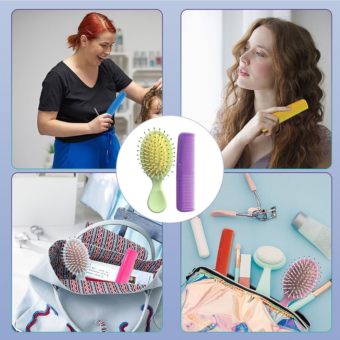 112 Pieces Mini Hair Brush, Detangling Hair Combs Set, Include 56 Travel Mini Brush for Hair 56 Fine Wide Hair Combs Wet Dry Hair for Girls Women Boys Men