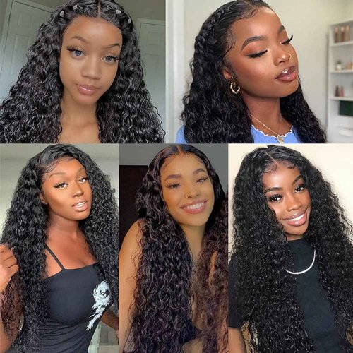 SNJON Water Wave 13x6 HD Transparent Lace Front Wigs Human Hair 180 Density Wet and Wavy Human Hair Wigs for Women Curly Lace Front Wig Human Hair Pre Plucked with Baby Hair Natural Color (18 Inch)