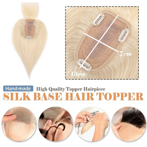 Hairro Real Hair Toppers With Bangs For Women Remy Clip In Topper Hairpiece Toupee For Thinning Hair 14 Inch 44g #60 Platinum Blonde