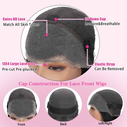 TruhLius Wear and Go Glueless Bob Wig Human Hair 16 Inch Natural Black 13x4 Lace Front Wigs Human Hair Pre Plucked Pre Cut 200 Density Short Straight Bob Wigs for Black Women