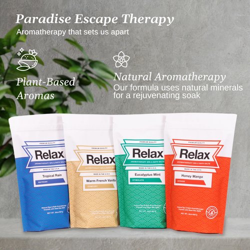 Relax Spa & Bath, Epsom & Dead Sea Salts, Aromatherapy Bath Salts for Hot Tub, Bath, or Spa, Infused with Magnesium, 32 oz Each, 4-Pack