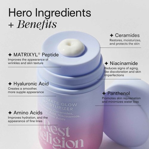 Rest Religion Ultimate Glow Moisturizer with Peptides, Ceramides, Hyaluronic Acid, & Niacinamide, Face Moisturizer for Dry, Stressed & Dull Skin