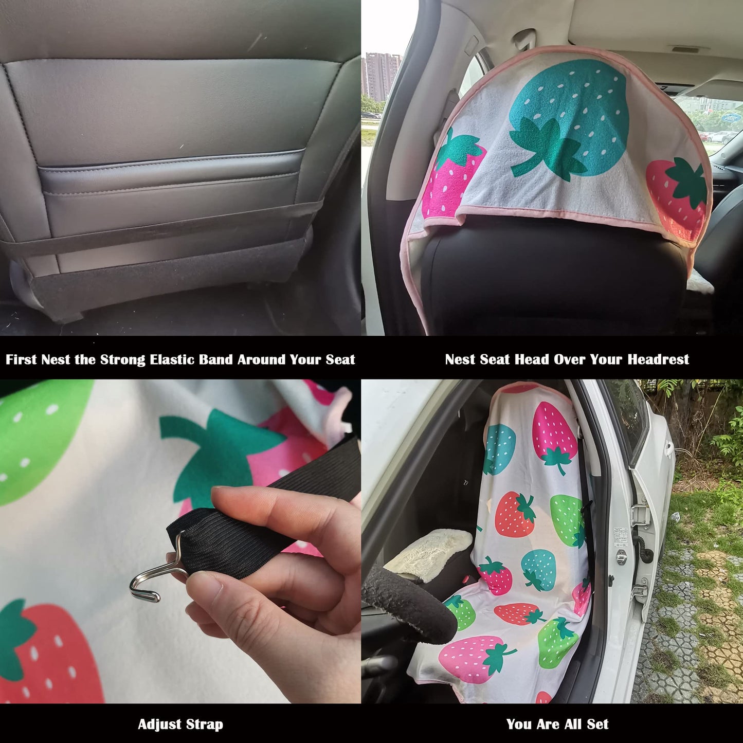 LoyaGour Car Seat Cover Protector Front Seats,for Gym Workout,Running,Swimming,Beach and Hiking,Waterproof Sweat Towel Bucket Seat Covers for Cars SUV Trucks (Strawberry, 1Pcs)