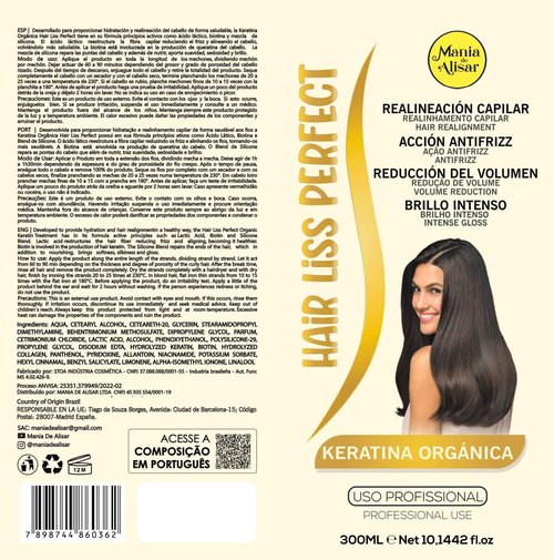 Mania de Alisar Kit Brazilian Hair Straightening Organic - Residue-Removing Shampoo and 300ml (10 oz) Hair Straightener (Pack of 2)