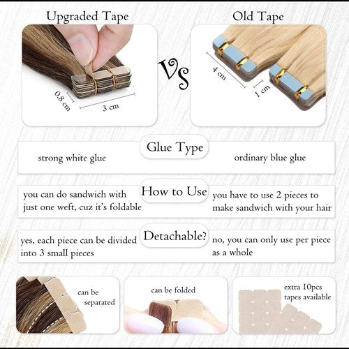 Benehair Tape-in Hair Extensions Human Hair Blonde 20pcs 50g/pack Straight Hair Extensions Seamless Skin Weft Tape-in Natural Hair for Women (20", 27 Dark Blonde)
