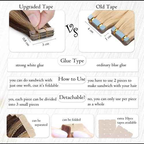 Benehair Tape-in Hair Extensions - Human Hair, Platinum Blonde, 18 Inch, 20pcs, 50g/pack, Straight, Seamless, Natural, Women's 18" #60