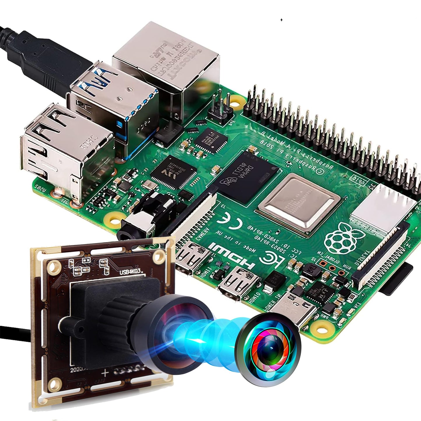 4K USB Camera Module with 110 Degree Wide Angle No Distortion Lens 2160P Ultra HD USB Camera Board for Computer and Raspberry Pi Industrial Lightburn Camera Plug and Play for Windows Linux Jetson Nano