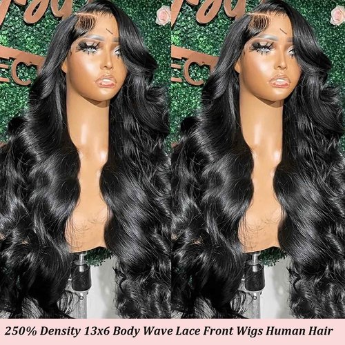 13x6 HD Frontal Wig 250 Density HD Lace Front Wigs Human Hair Pre Plucked with Baby Hair Brazilian Virgin Hair Glueless Body Wave Wig 20 Inch Transparent Lace Front Wigs Human Hair Natural Black