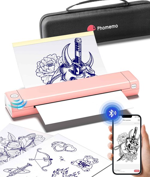 Phomemo M08F Bluetooth Tattoo Stencil Printer with Storage Case & 10pcs Tattoo Transfer Paper, Thermal Transfer Printer Machine for Artists & Beginners, Compatible with Tablet, Phone & Computer