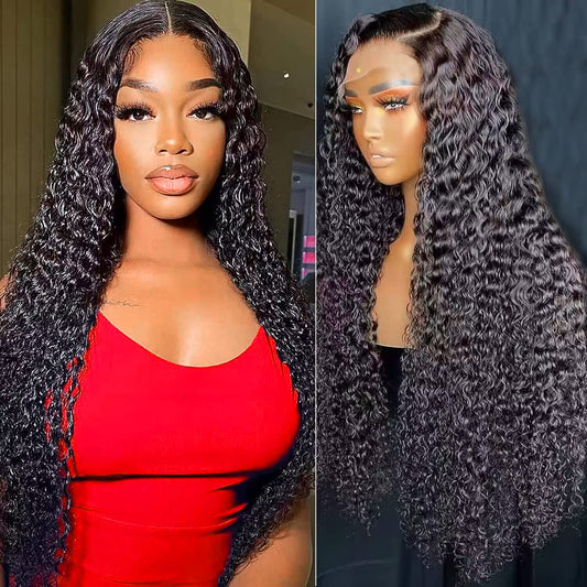 13x4 Deep Wave Lace Front Wigs Human Hair Pre Plucked Lace Frontal Deep Wave Lace Frontal Wigs for Black Women 180 Density Glueless Brazilian Front Lace Wigs (22inch)