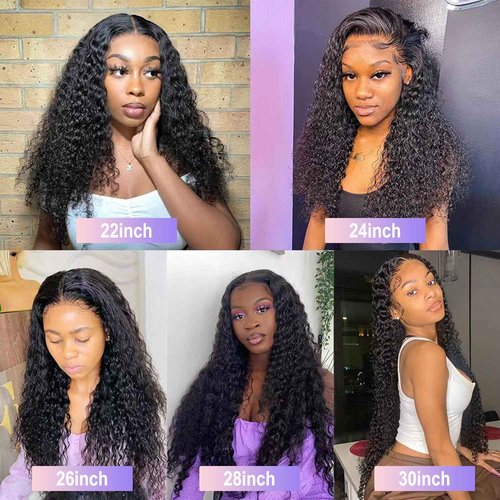ALEPAZ 30 Inch Lace Front Wig Human Hair Deep Wave 13x4 HD Transparent Lace Frontal Curly Wigs for Women Human Hair 180% Density Glueless Wigs Human Hair Pre Plucked with Baby Hair Natural Black
